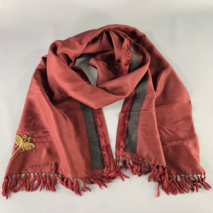 DRIES VAN NOTEN Brown Embroidered Silk Scarf