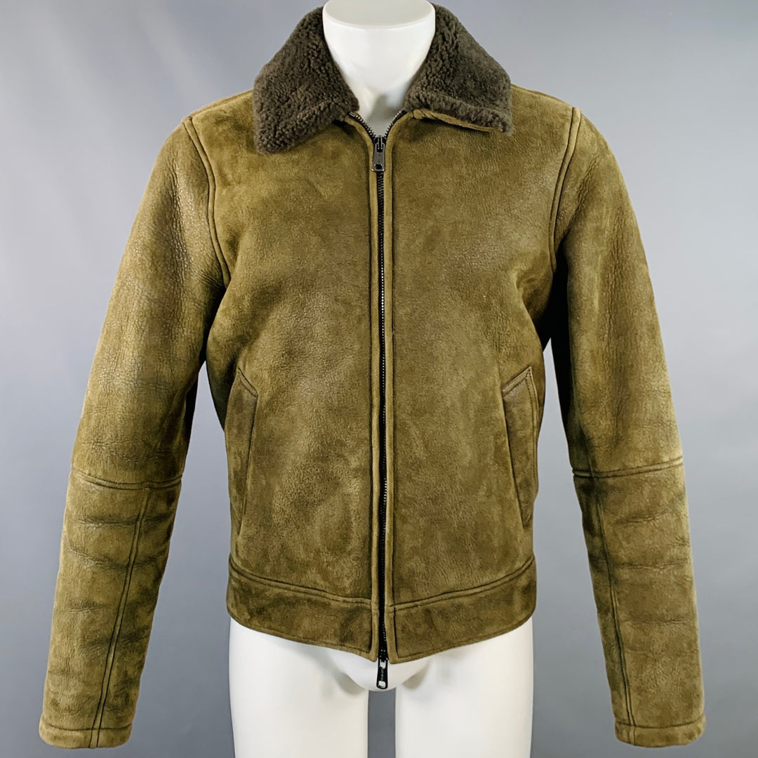 TODD SNYDER Size M Olive Green Lambskin Shearling Bomber Jacket