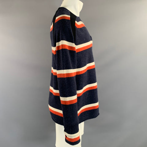 SACAI AW2016 Size M Blue White & Orange Stripe Wool Knit Pullover