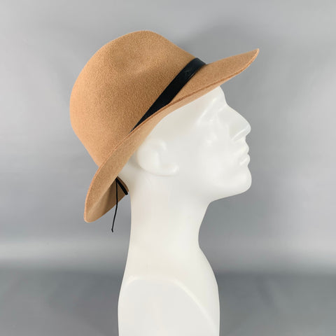 VINTAGE Tan Black Wool Felt Fedora Hat