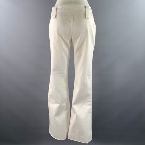 GUCCI Size 6 White Gold Cotton Flared Belted Pants
