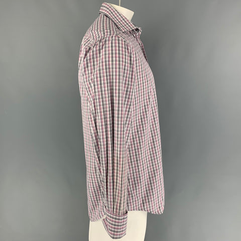 PAUL SMITH Size L White Black Burgundy Plaid Cotton Long Sleeve Shirt