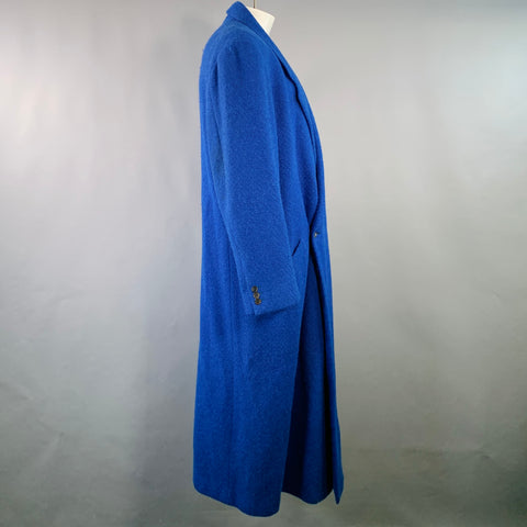GIANNI VERSACE Size L Blue Cashmere Blend Notch Lapel Single Button Trenchcoat