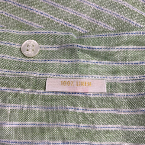 BRIONI Size L Green Stripe Linen Button Up Long Sleeve Shirt