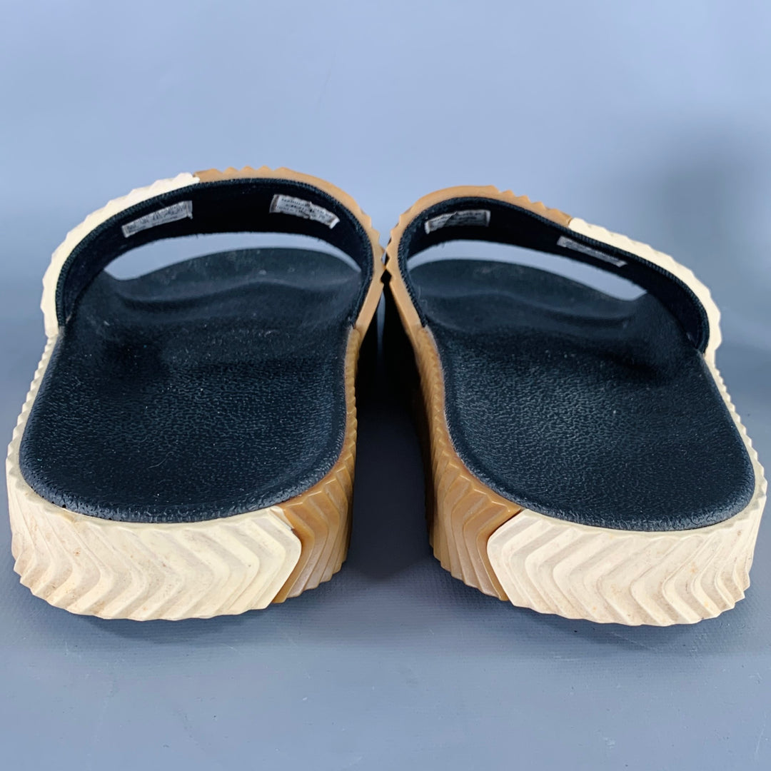 ALEXANDER WANG Size 10 Adilette Black Brown Beige Color Block Rubber Slide Sandals