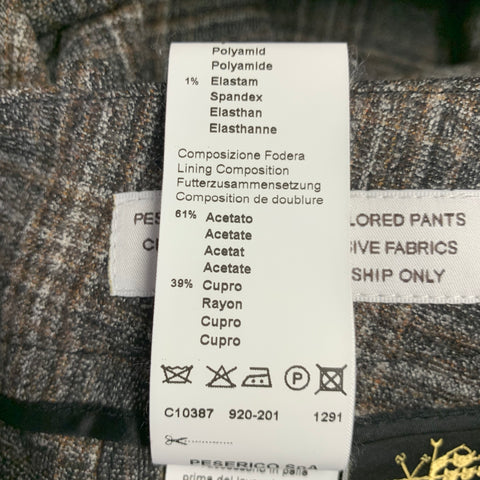 PESERICO Size 12 Grey Brown Wool Blend Plaid Flat Front Dress Pants