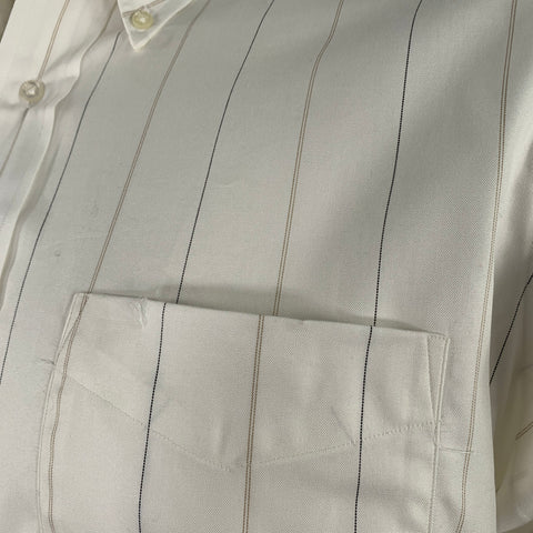 SERO Size 16.5 White Beige Stripe Cotton One Pocket Long Sleeve Shirt