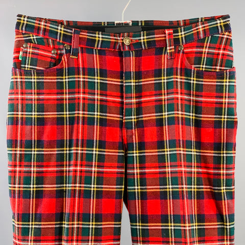 MOSCHINO JEANS Size 32 Red Plaid Wool Blend Jean Cut Casual Pants