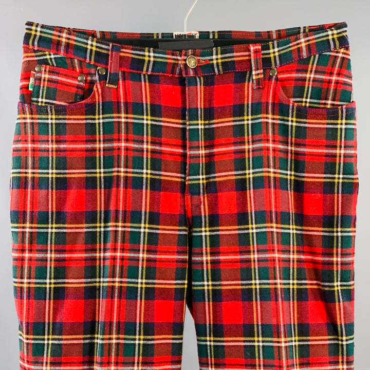 MOSCHINO JEANS Size 32 Red Plaid Wool Blend Jean Cut Casual Pants