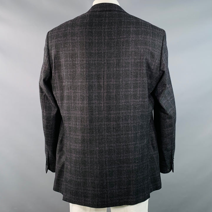 JOHN BRAY Size 48 Regular Black Purple Plaid Cashmere Sport Coat