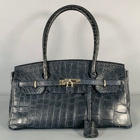 MAURO GOVERNA Navy Alligator Leather Handbag