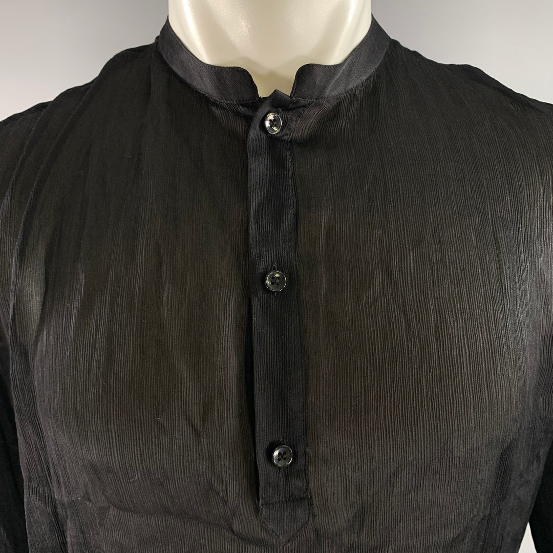 SAINT LAURENT Size S Black Sheer Band Collar Popover Shirt
