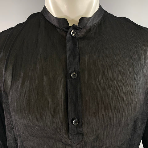 SAINT LAURENT Size S Black Sheer Band Collar Popover Shirt
