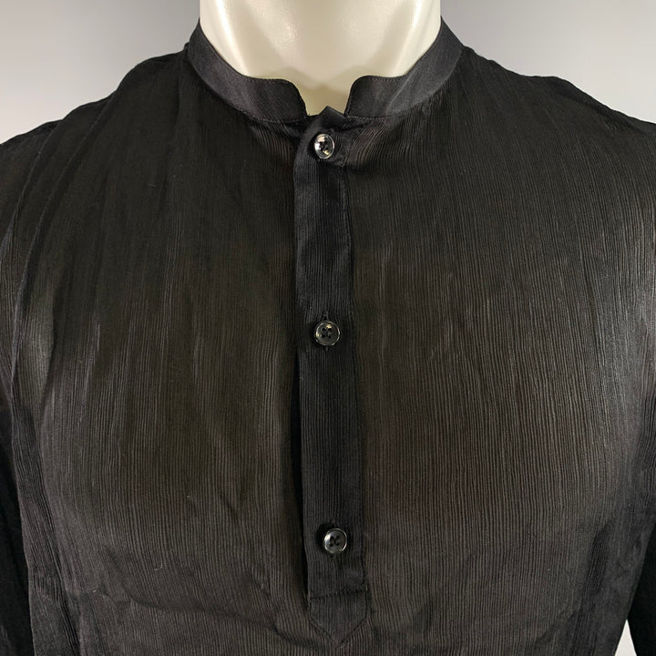 SAINT LAURENT Size S Black Sheer Band Collar Popover Shirt