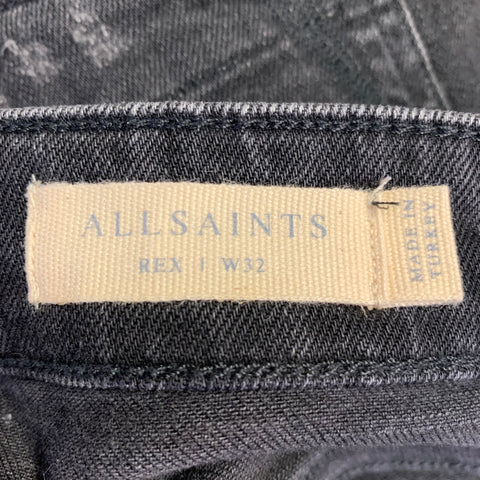 ALLSAINTS Size 32 Rex Black Distressed Cotton Blend Slim Straight Jeans