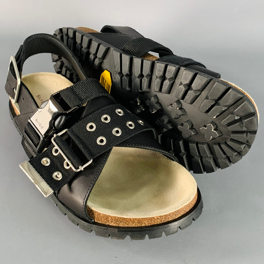 A.P.C. x SACAI Size 11 Jules Black Silver Leather Grommets Sandals