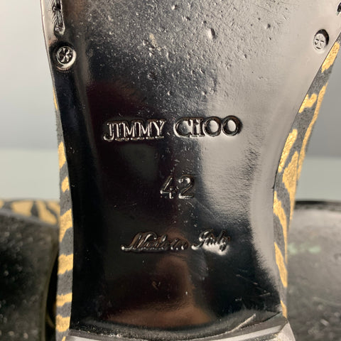 JIMMY CHOO Size 9 Black Gold Animal Print Jacquard Slip On Loafers