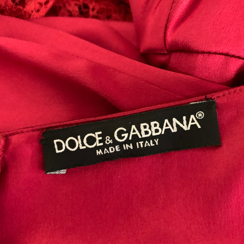 DOLCE & GABBANA Size M Red Satin Lace Long Gown