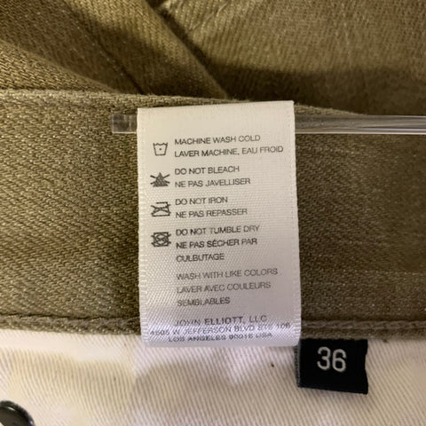 JOHN ELLIOTT Size 36 Green Olive Solid Cotton Blend Button Fly Jeans
