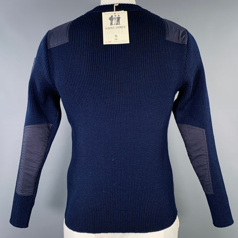 SAINT JAMES Size L Navy Grey Knit Virgin Wool Patches Sweater