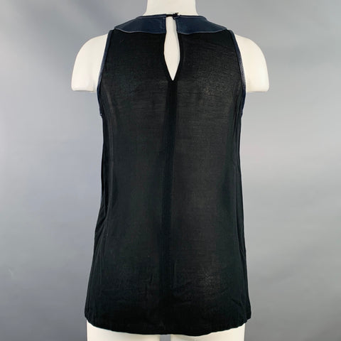 DAMIR DOMA Taille S Top sans manches décontracté en mousseline de soie et peau de mouton noire marine