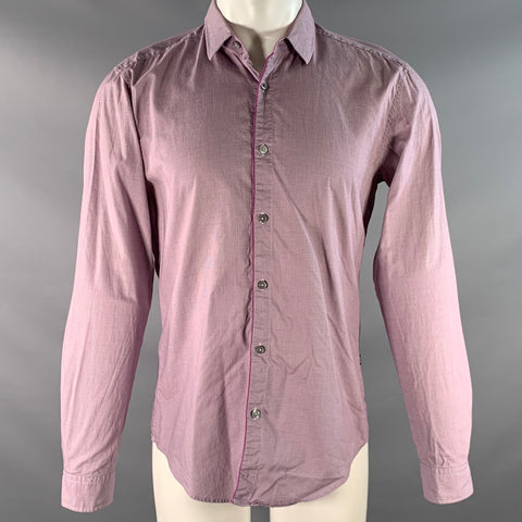 HUGO BOSS Size M Pink Blue & White Houndstooth Cotton Long Sleeve Shirt