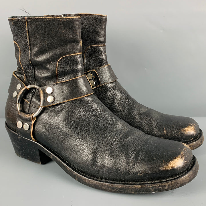 BALENCIAGA Size 9 Black Distressed Leather Cowboy Boots