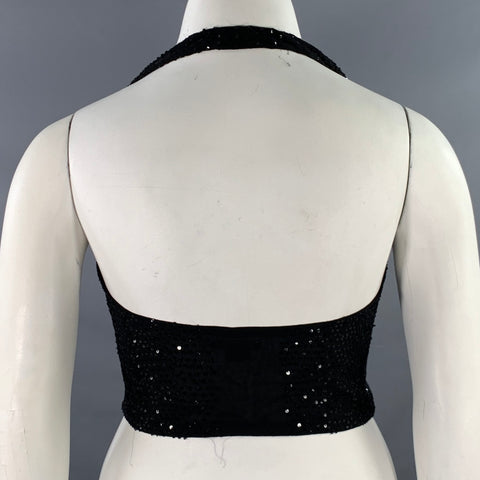 ARMANI EXCHANGE Size L Black Silk Blend Sequined Hook Eye Vest