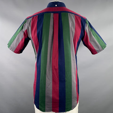 KAMAKURA SHIRTS Size L Multi Color Stripe Cotton One pocket Short Sleeve Shirt