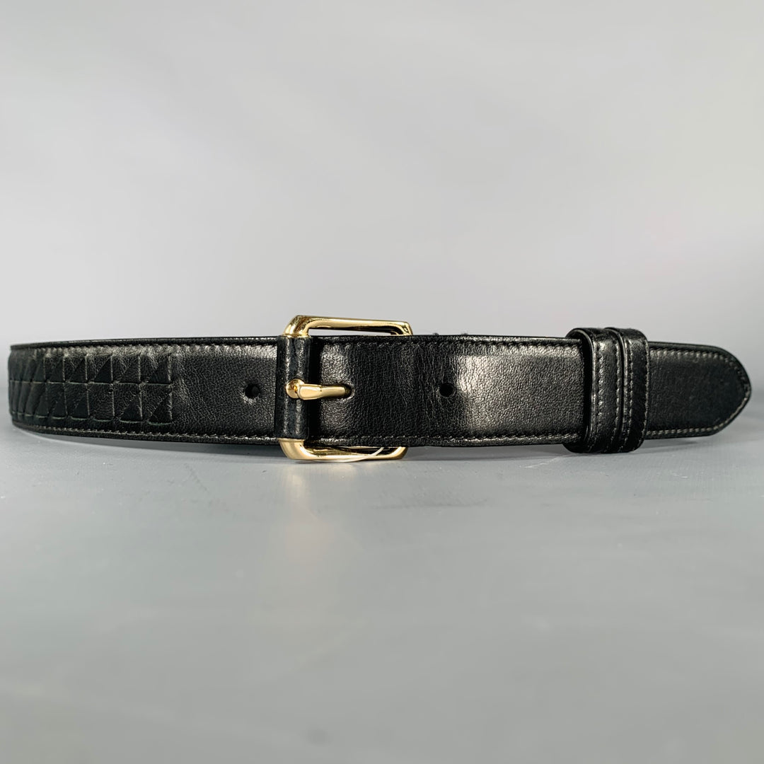 BOTTEGA VENETA Size 34 Black Gold Woven Leather Belt – Sui  display picture 1