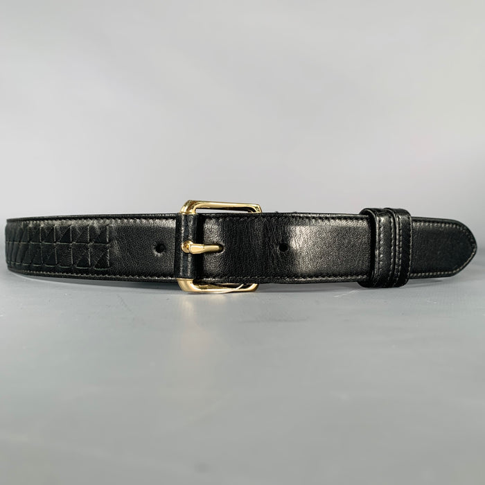 BOTTEGA VENETA Size 34 Black Gold Woven Leather Belt
