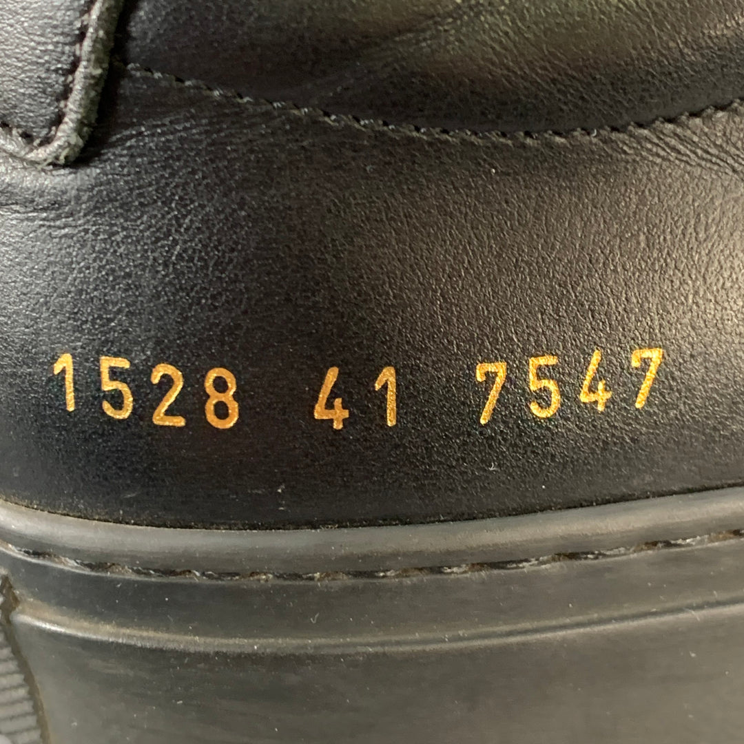 COMMON PROJECTS Size 8 Black Leather Low Top Sneakers