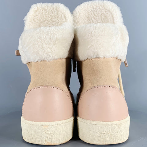 GIUSEPPE ZANOTTI Size 10 Pink Cream Leather High Top Lace-Up Sneakers