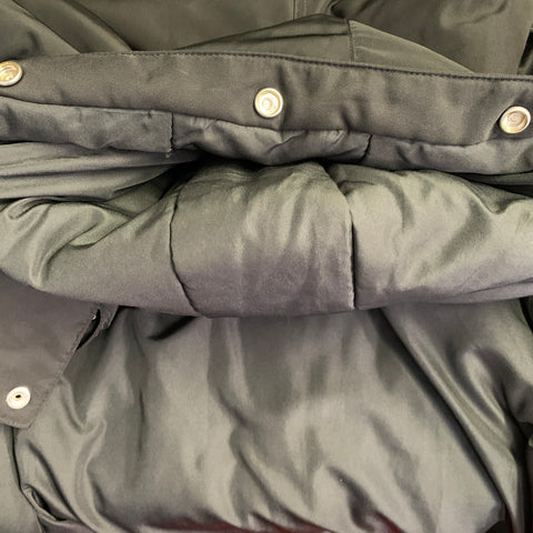 THE KOOPLES Size XL Black Polyester Leather Trim Hooded Coat
