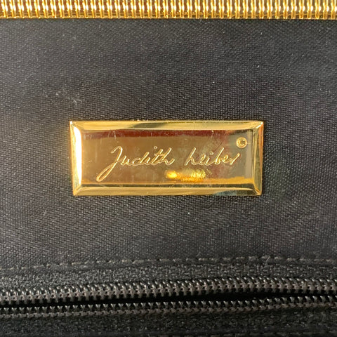 JUDITH LEIBER Vintage Black Gold Tone Snakeskin Leather Kiss Lock Evening Handbag