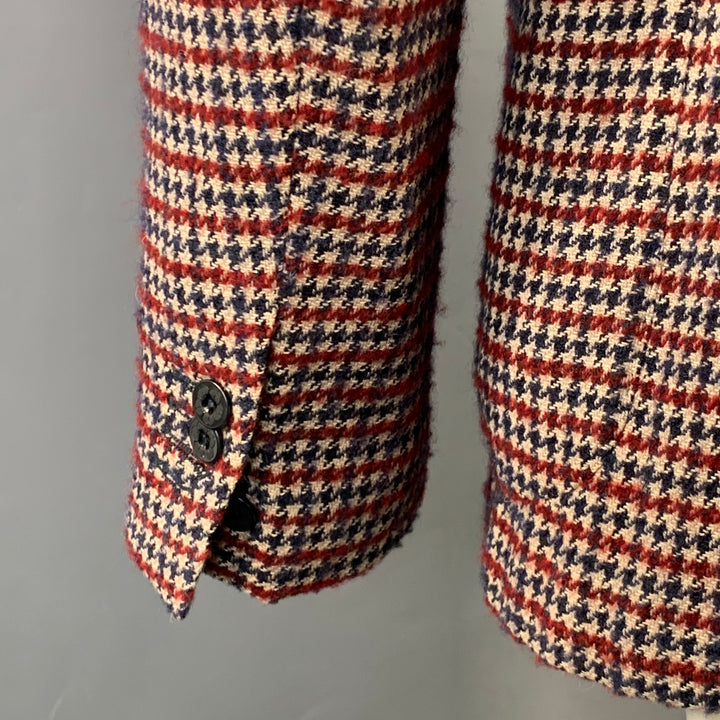 MONTEDORO Size 40 Beige Navy Burgundy Houndstooth Sport Coat