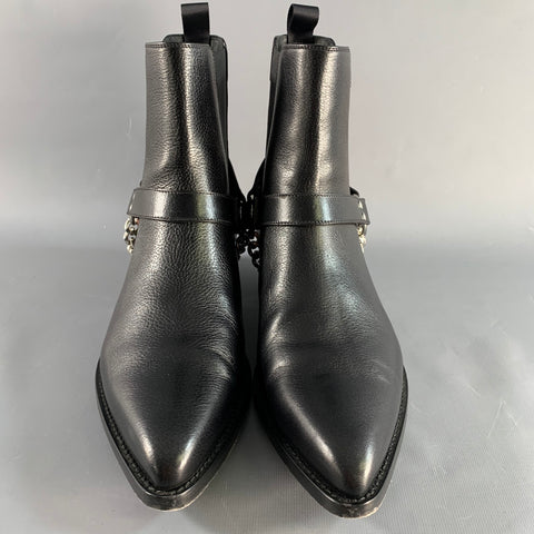 CELINE Size 9 Black Silver Leather Harness Boots