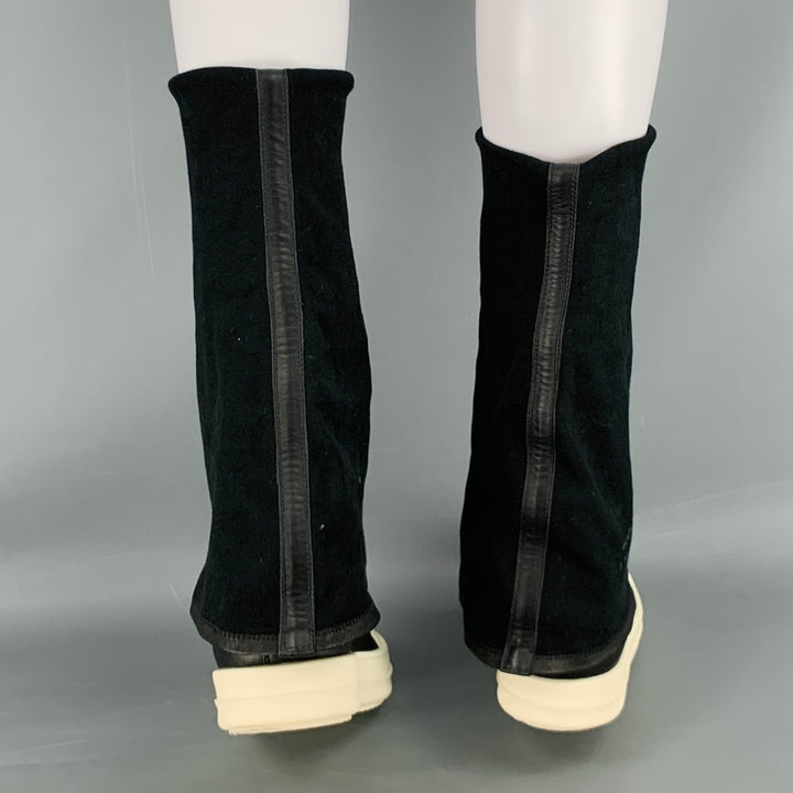 RICK OWENS Taille 6 Noir Blanc Cuir Pull On Stocking Boots