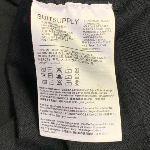 SUITSUPPLY Size XL Black Knit Merino Wool Long Sleeve Crew Neck Pullover