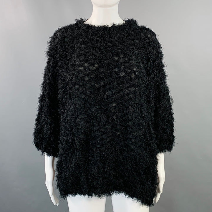 ISSEY MIYAKE Size M Black Polyester Wrinkled Shaggy Dolman Sleeve Pullover