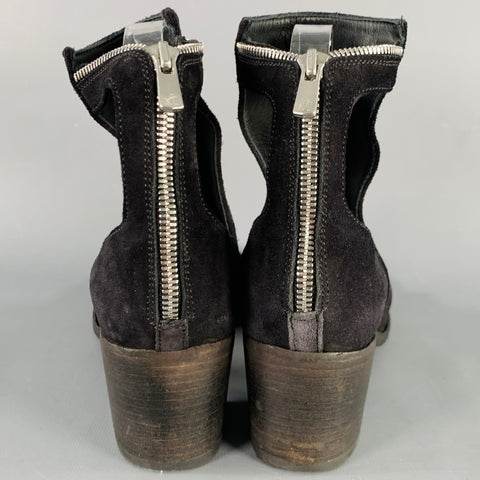 OFFICINE CREATIVE Size 7 Black Suede Cut Out Peep Toe Back Zipper Boots