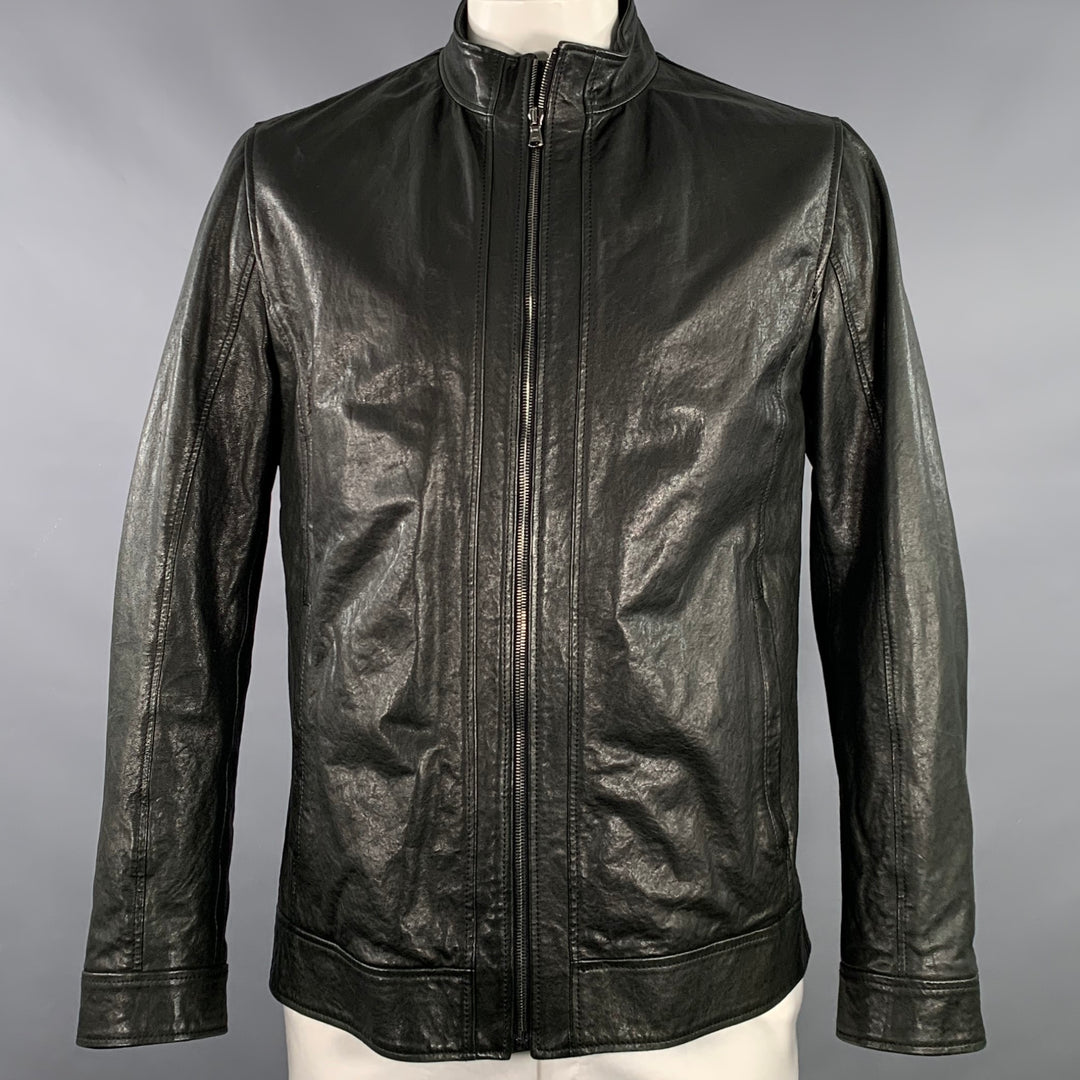 BARNEY'S CO-OP Size 42 Black Leather Zip Up Jacket