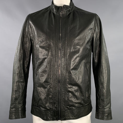 BARNEY'S CO-OP Size 42 Black Leather Zip Up Jacket