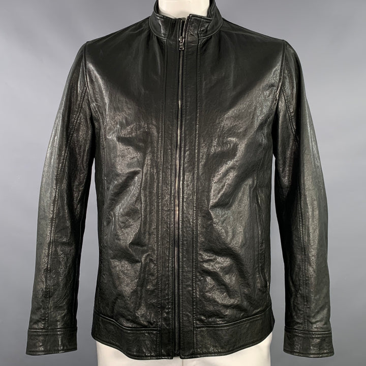 BARNEY'S CO-OP Size 42 Black Leather Zip Up Jacket