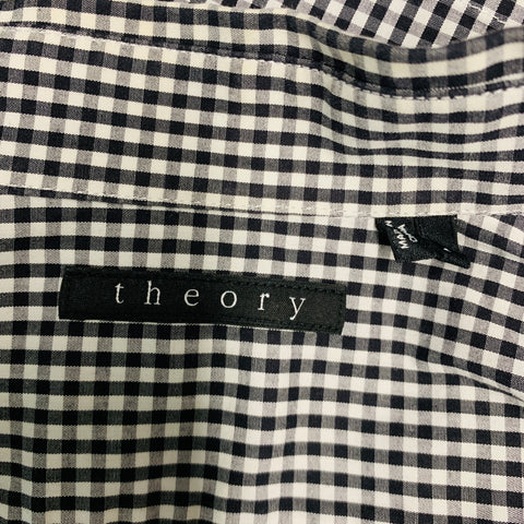 THEORY Size S Black White Checkered Cotton Button Up Long Sleeve Shirt
