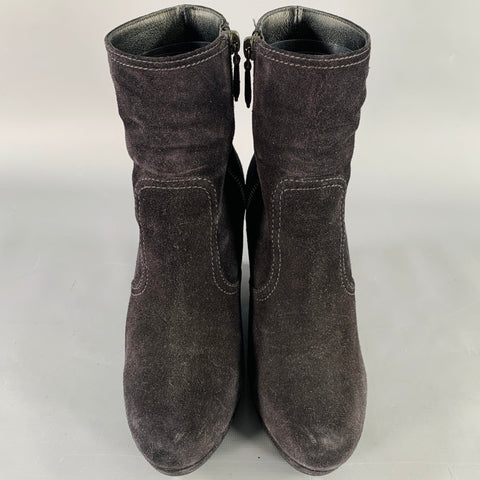 PRADA Bottines compensées en daim noir Taille 7.5