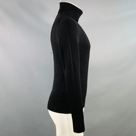 MONCLER Size M Black Rib Knit Virgin Wool Turtleneck Sweater