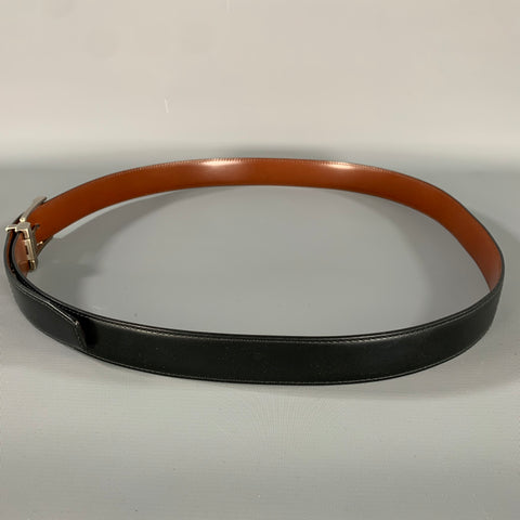 FERRAGAMO Black Brown Silver Leather Belt