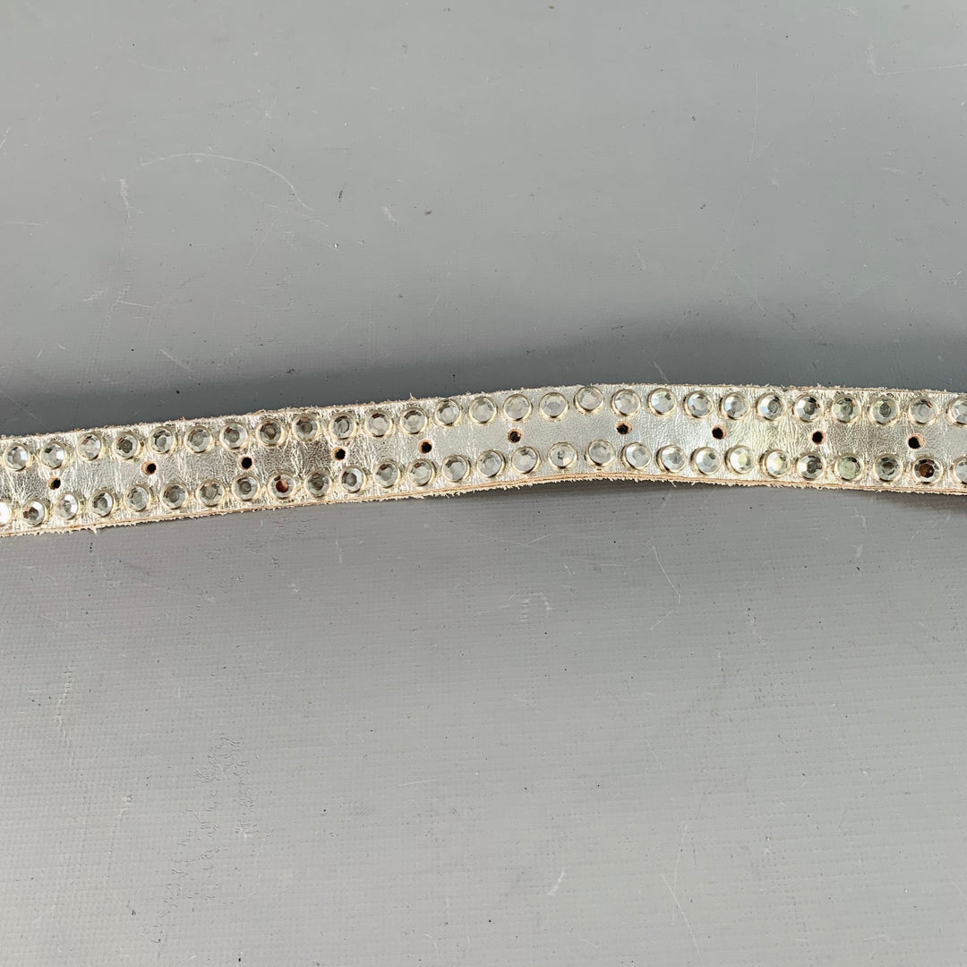MICHAEL MORRISON Size L Silver Studded Leather Rhinestones Cowboy Belt