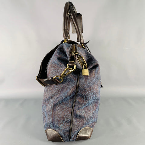 ETRO Blue Brown Paisley Canvas Shoulder Bag